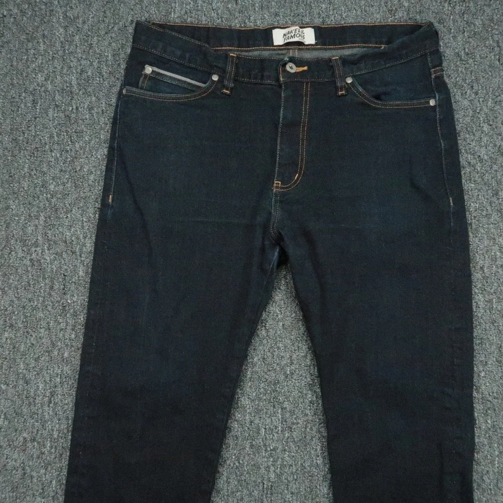 Naked Famous Jeans Mens 34x25 Blue Stacked Guy Deep Indigo Stretch Selvedge